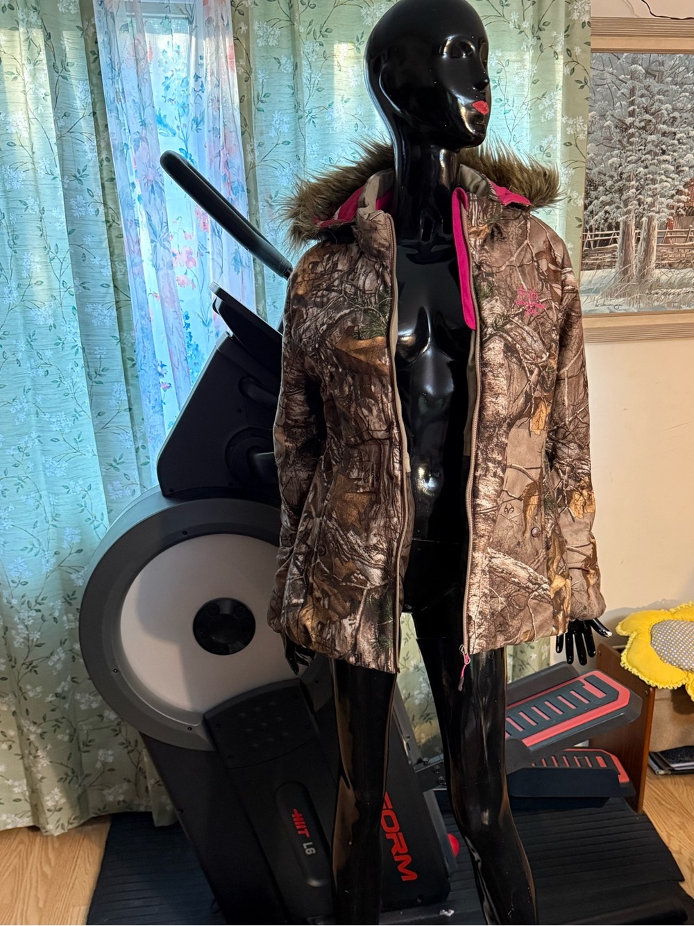 Realtree Brown Camo Puffer Jacket with Pink Trim and Faux-Fur Hood